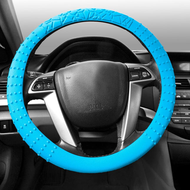 FH Group Universal Fit Silicone with Nibs and Pattern Massaging Grip Steering Wheel Cover fits most Cars, SUVs, Trucks, and Vans Light Blue