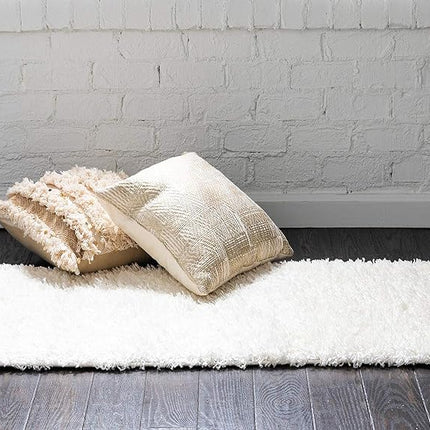 Unique Loom Solo Solid Shag Collection Modern Plush Snow White Runner (3' x 10')