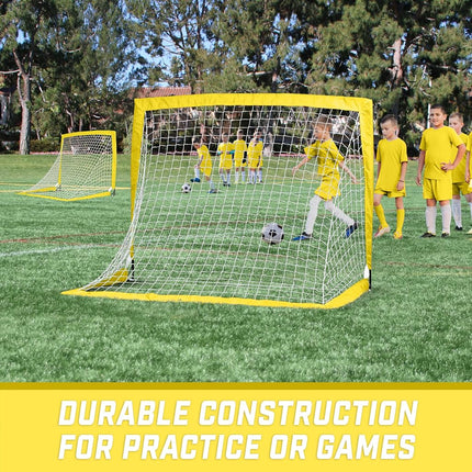 GoSports Team Tone 4 ft x 3 ft Portable Soccer Goals for Kids - Set of 2 Pop Up Nets for Backyard - Yellow