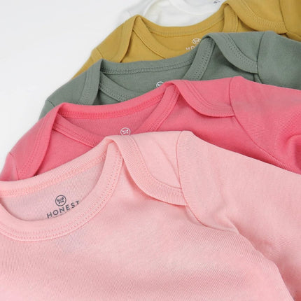 HonestBaby Baby 5-Pack Long Sleeve Bodysuits One-Piece 100% Organic Cotton for Infant Girls, Unisex Toddler T-Shirt Set, 5 Pack Strawberry Ice, 18 Months