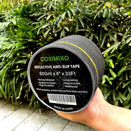Cosimixo 4" x 33FT Anti Slip Tape With Reflective Stripe - Best Grip Non Slip Stair Treads, High Traction Adhesive for Stairs Step