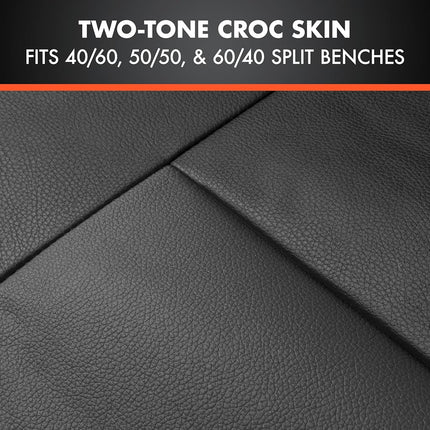 BDK Croc Skin Faux Leather Full Set Black – Front and Back Split Bench Seat Covers, Airbag Compatible, Interior Covers for Cars Trucks Vans and SUVs