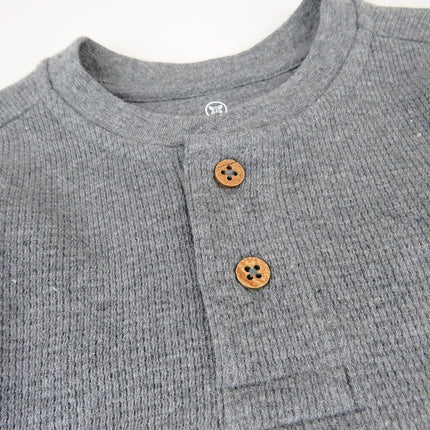 HonestBaby 5-Pack Waffle Henley Long Sleeve Shirts 100% Organic Cotton for Infant Baby and Toddler Boys, Unisex, Black Ombre, 6-9 Months