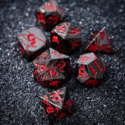 Metal Dice for DND - Ancient Cracked Lightning – Dark Metallic Red