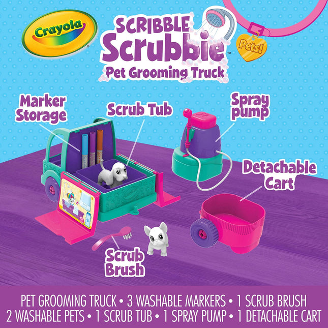 Crayola Scribble Scrubbie Pets Grooming Truck, Toy Pet Playset, Gift for Kids, Age 3, 4, 5, 6