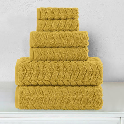 Elegant Comfort Luxury 6-Piece 100% Turkish Cotton Jacquard Braided Textured Premium Hotel Quality Towel Set– Soft and Absorbent, Includes 2 Bath Towels, 2 Hand Towels and 2 Washcloths, Amber Gold