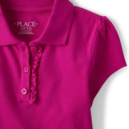 The Children's Place Girls' Short Sleeve Ruffle Pique Polo Multipack, Seafrost/Aurora Pink/Purple 3-Pack, Seafrost/Aurora Pink/Purple 3-Pack, Medium