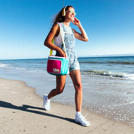 Igloo 90s Retro Collection Square Lunch Box Cooler with Front Pocket and Adjustable Strap, Neon