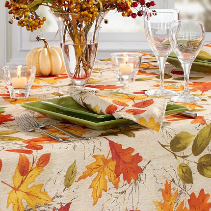 Elrene Printed Fabric Tablecloth for Fall/Harvest/Thanksgiving, Polyester, Autumn Leaves, 52"x70" Rectangle