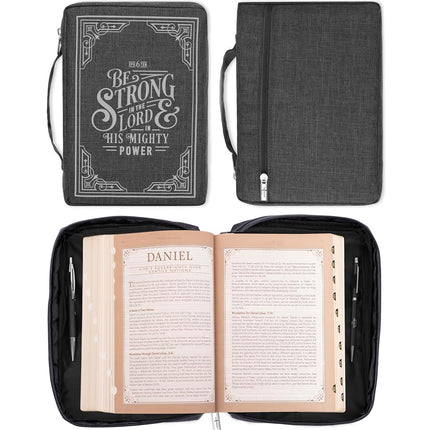 Christian Art Gifts Polyester Bible Cover: Strong in the Lord Bible Verse