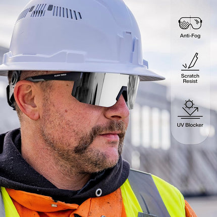 KLEIN TOOLS 03003 Polarized Blade Safety Glasses Silver Lens, ANSI Z87.1+ Impact-Rated, Anti-Fog and Scratch-Resistant, 99.9% UV Protection, Optical Class-1 Clarity Lens