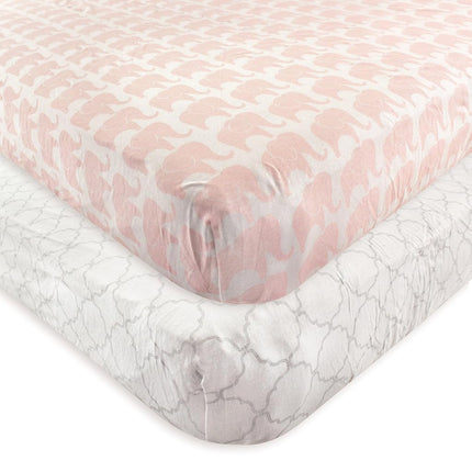 Hudson Baby 2 Piece Cotton Fitted Crib Sheet, Elephant, One Size