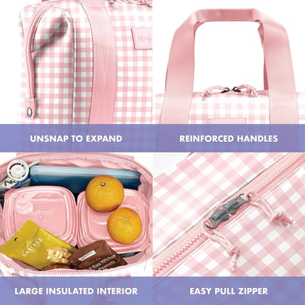 Fit & Fresh Remi Women's Neoprene Lunch Bag, Meal Preparation Set with Containers and XL Ice Pack, Self-Insulating Neoprene Like Material, Machine Washable Lunch Bag, Tear- and Stain Resistant, Pink