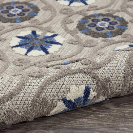 Nourison ALH19 Aloha Indoor/Outdoor Floral Grey/Blue 2'3" x 8' Area Rug (8' Runner), 2'3"X 8',