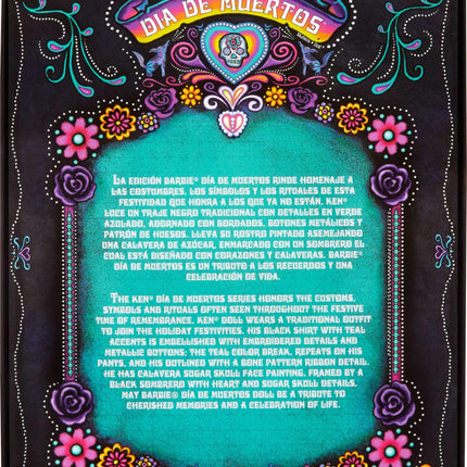 Muñeco Ken de Colección Barbie Signature 2024 Día de Muertos con Traje Negro y Acentos Celeste, Sombrero y Accesorios de Cinturón, HRM73