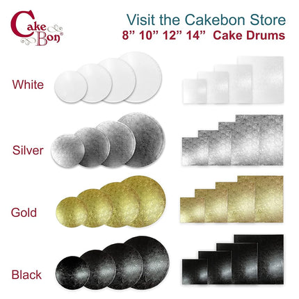 Cakebon Cake Boards - Sturdy 1/8 Thick Drums - 8 Inch Professional Fully Wrapped Edges Black 12-Pack