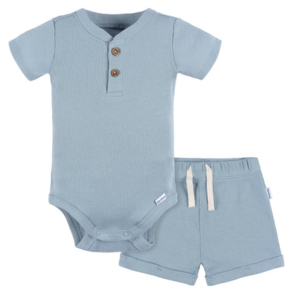 Gerber Unisex Baby Bodysuit and Shorts Set, Blue, 