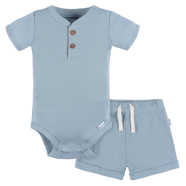 Gerber Unisex Baby Bodysuit and Shorts Set, Blue, 