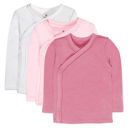 HonestBaby Baby 3-Pack Organic Cotton Long Sleeve Side-snap Kimono Tops, Pink Ombre, 3-6 Months