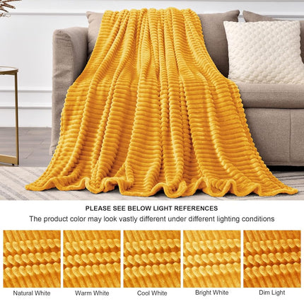 BEDELITE Fleece Throw Blanket for Couch – 3D Ribbed Jacquard Soft and Warm Decorative Spring Blankets – Cozy, Fuzzy, Fluffy, Plush Lightweight Mustard Yellow Throw Blankets for Bed, Sofa, 50x60 inches