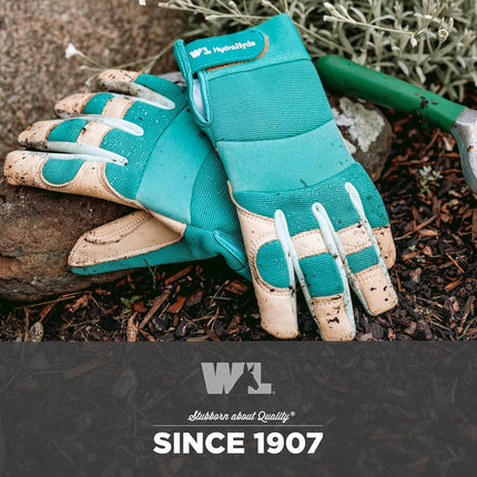 Wells Lamont Women's Hybrid Work/Gardening Gloves | Water-Resistant HydraHyde Leather | Small (3204S), Aqua