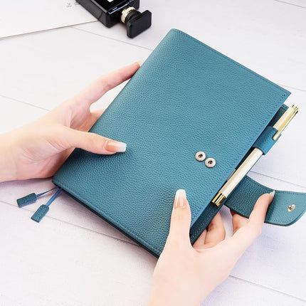Ox Knight B6 Leather Planner Cover for Stalogy, Midori, Leuchtturm1917, and More - with Pen Loop, Card Slots, Back Pocket, and Bookmarks (Dark Blue)