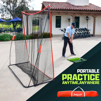 GoSports 7 ft x 7 ft Golf Practice Hitting Net - Personal Driving Range for Indoor or Outdoor Swing Practice