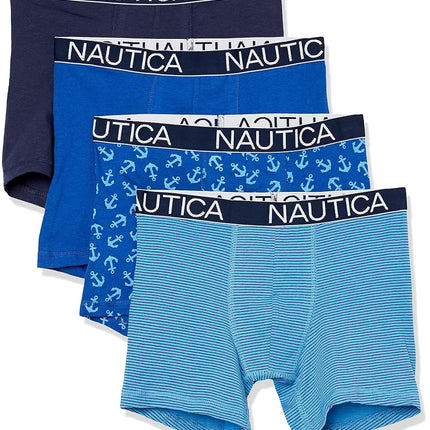 Nautica Men's Cotton Stretch 4 Pack Boxer Briefs, Peacoat/Bright Cobalt/Stripe 2/Anchor, L
