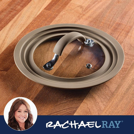 Rachael Ray Cook + Create Universal Silicone-Rimmed Glass Lid, 8.5 Inch, Taupe