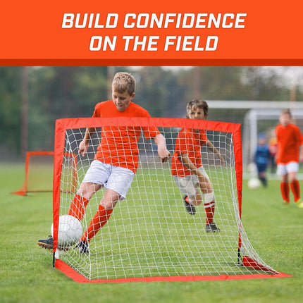GoSports Team Tone 4 ft x 3 ft Portable Soccer Goals for Kids - Set of 2 Pop Up Nets for Backyard - Red