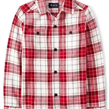 The Children's Place Boys' Long Sleeve Plaid Flannel Button Up Shirt, Red, XX-Large