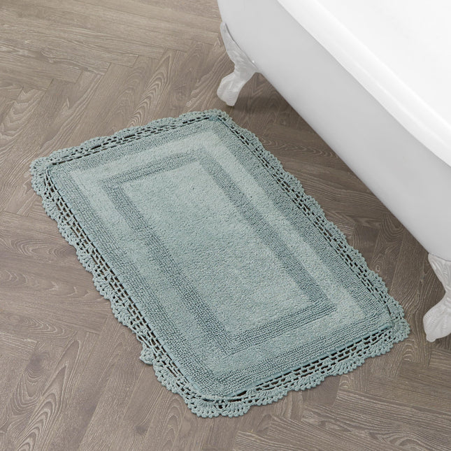 Laura Ashley Crochet Cotton 24x40 Bath Rug, Aqua
