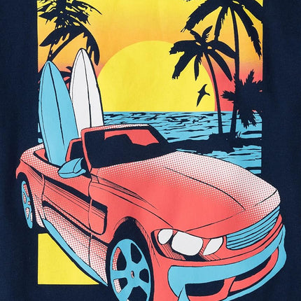 The Children's Place Camisetas gráficas de manga corta con vehículos para niños, paquetes múltiples, Sonrisa/Coche/Camión monstruo, Pequeña