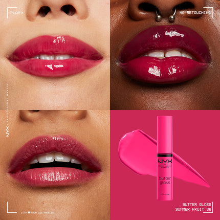 NYX PROFESSIONAL MAKEUP Butter Lip Gloss, 3 Colors, Angel Food Cake, Creme Brulee, Madeleine, 0.27 Fl Oz, Pack of 3