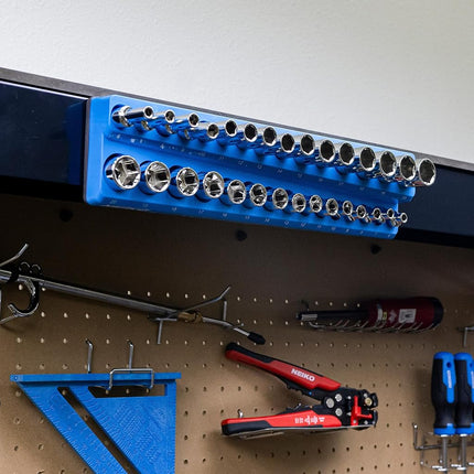 Neiko 03971A Magnetic Socket Holder | 3/8” Drive | 6mm-20mm | Holds Shallow & Deep Sockets Tray | Metric Socket Organizer | 30 Hole Tool Box Storage | Scratch Free Mounting | High Visibility