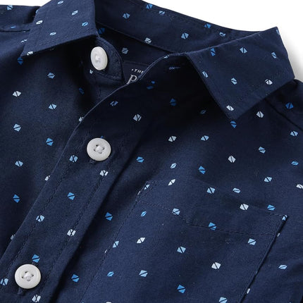 Chemise à manches longues boutonnée en popeline The Children's Place pour bébés garçons et tout-petits, motif géométrique marine, 5T
