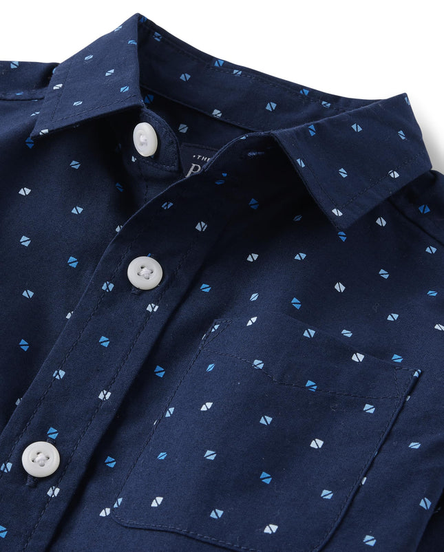 The Children's Place Baby Boys' and Toddler Poplin Long Sleeve Button Down Shirt, Navy Geo, 3T