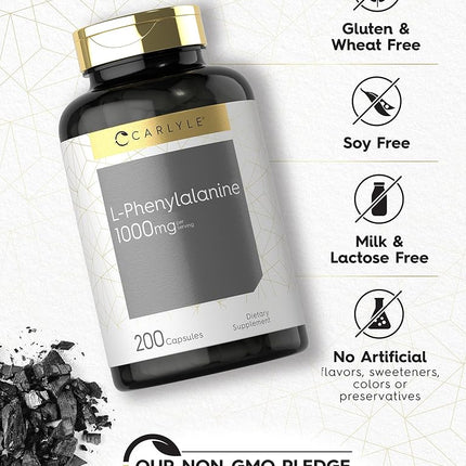 Carlyle L-Phenylalanine 1000mg | 200 Capsules | Amino Acid Supplement