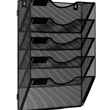 Solinxe Wall Hanging File Holder 5 Pocket Wall Mounted Paper Organizer Magazine File Holder Storage Rack,Black