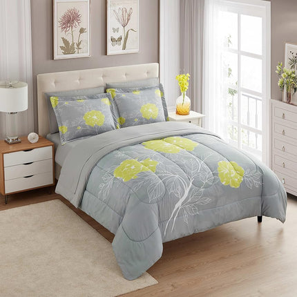 Sweet Home Collection Ensemble de Couette 7 Pièces avec Sac Couleur Unie Toutes Saisons Couverture Douce Alternative au Duvet et Draps de Lit Luxueux en Microfibre, Florence, King