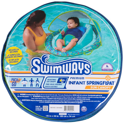 Swimways Premium Infant Spring Float, Travel-Friendly Inflatable Baby Pool Float with Sun Canopy for Infants 3-9 Months