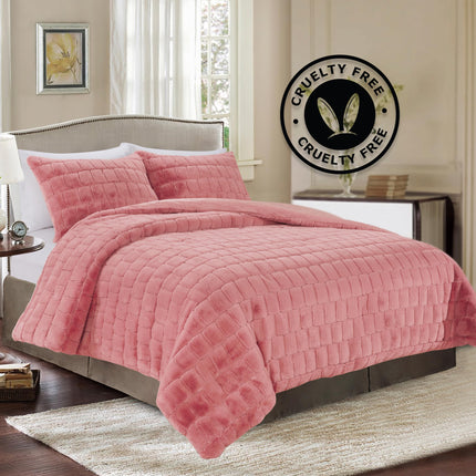 Elegant Comfort Luxurious Fluffy 3-Piece Faux Fur Comforter Set - All Season Warm Down Alternative - Ultra Soft, Plush Micro-Mink 3PC Bedding Set with Matching Shams, Cali King, Dusty Rose