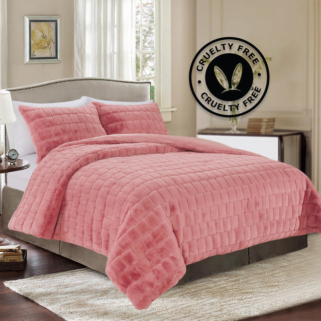 Elegant Comfort Luxurious Fluffy 3-Piece Faux Fur Comforter Set - All Season Warm Down Alternative - Ultra Soft, Plush Micro-Mink 3PC Bedding Set with Matching Shams, Full, Dusty Rose