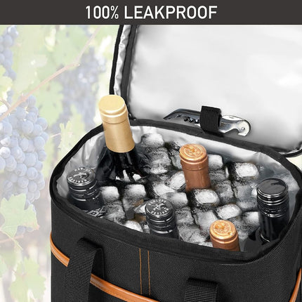 opux Wine Bag, 4 Bottle Wine Cooler Bag, Insulated Wine Tote Carrier for Travel Picnic BYOB, Leakproof Padded Portable Wine Bottle Bag for Wine Lovers Gift Women Men Christmas (Black), Brown, 6 Bottle