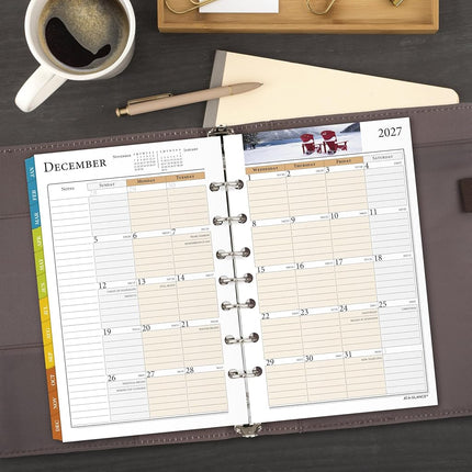 AT-A-GLANCE 2027 Planner Refill Daily & Monthly, 5.5" x 8.5", Desk Size 4, Two Page Per Day Refill, 7-Ring Loose-Leaf, Zenscapes (281-225-27)