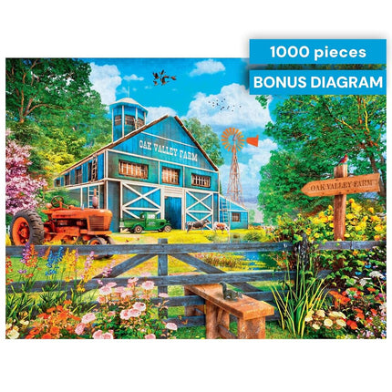 Buffalo Games - Country Life - Oak Valley Farm - 1000 Piece Jigsaw Puzzle for Adults Challenging Puzzle Perfect for Game Nights - Finished Size 26.75 x 19.75