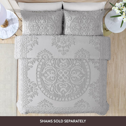 Beatrice Home Fashions Medallion Chenille Bedspread, Queen, Gray