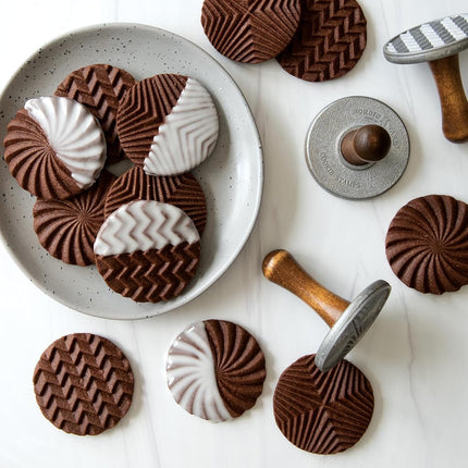 Nordic Ware 01245 Geo Cookie Stamps (Set of 3), Sturdy Cast Aluminium with Removable Hardwood Handles, Silver