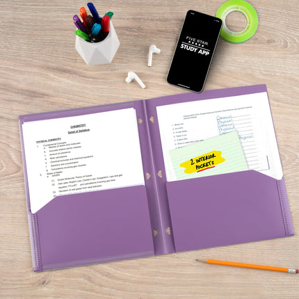 Five Star 2 Pocket Folder, 4 Pack, Customizable Cover, Folder with Pockets, Fits 3 Ring Binder, Plastic, White, Amethyst Purple, Harvest Yellow, Tidewater Blue (330092B-ECM)