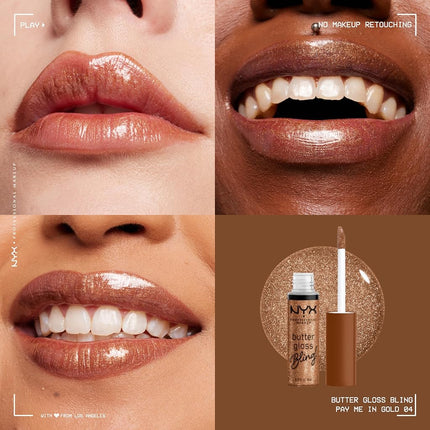 NYX PROFESSIONAL MAKEUP Butter Gloss Bling Lip Gloss, Non Sticky and Shiny Vegan Lip Makeup - Pay Me In Gold